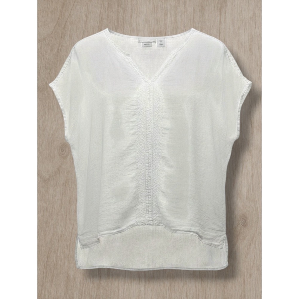 House of Harlow 1960 Embroidered 100% Linen V-Neck High-Low Blouse‎ White Large
